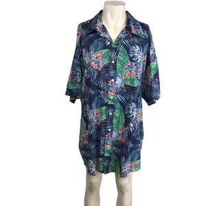 IZOD Saltwater Relaxed Mens 3XLT Blue Tropical Leaf Floral Print Button Up Shirt